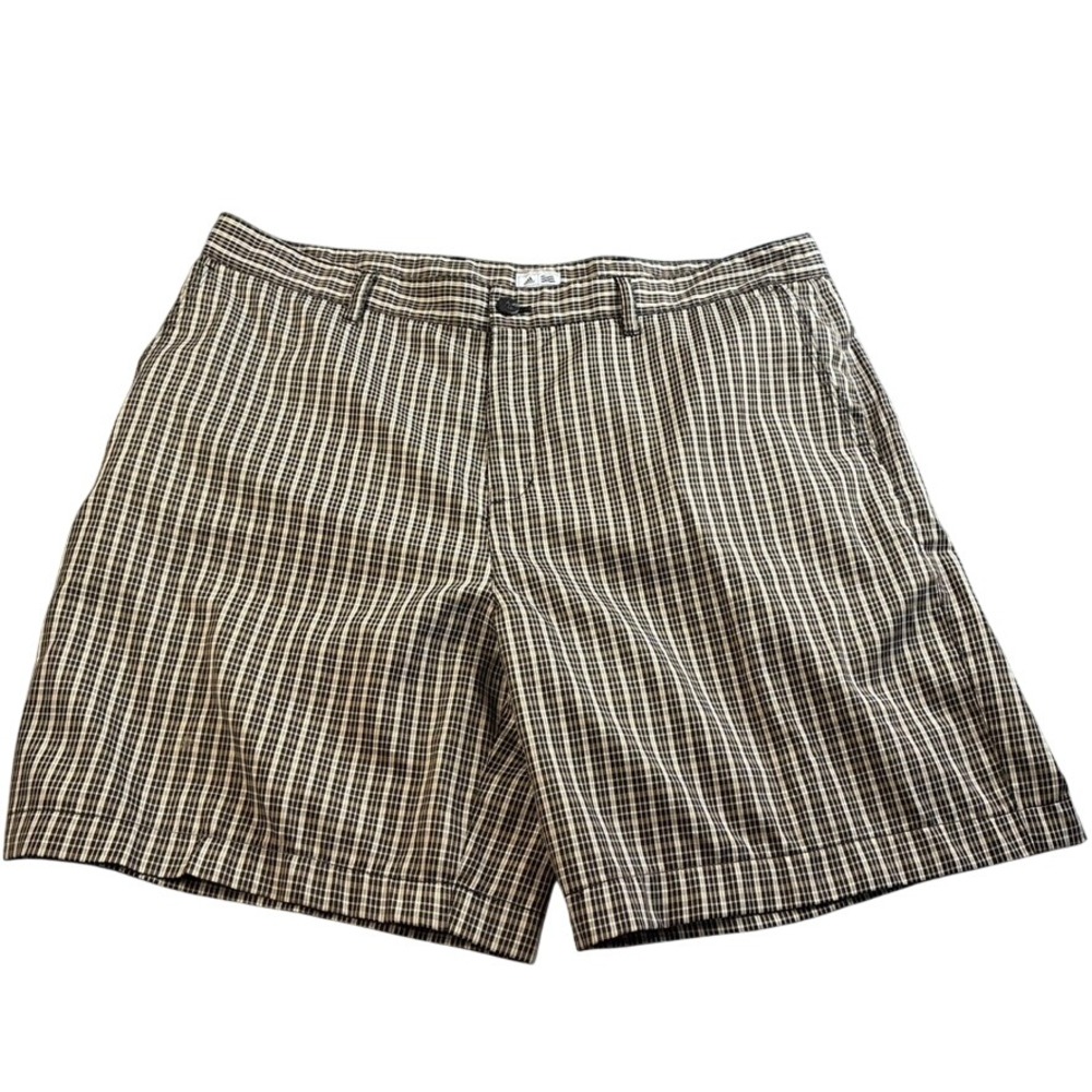 Adidas Men's Plaid Golf Shorts Tan Black‎ Checkered Size 38 Stretch Flat Front